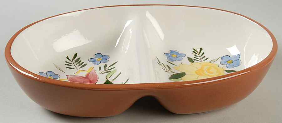 Country Garden (Brown Body and Carved) 10" Oval Divided Vegetable Bowl by Stangl-1
