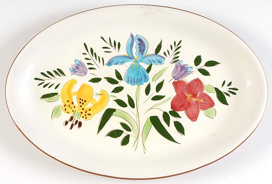 Country Garden (Brown Body and Carved) 15" Oval Serving Platter by Stangl-1