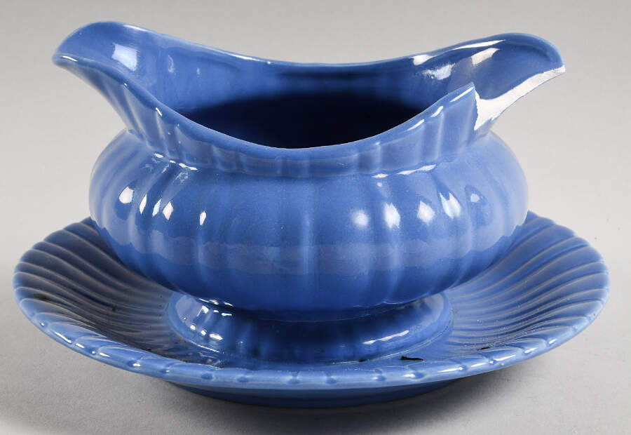 Colonial Colonial Blue (Medium) Gravy Boat with Attached Underplate by Stangl-1