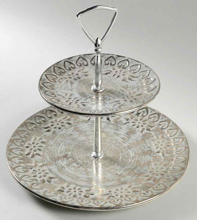 Colonial Silver (Platina) 2 Tiered Serving Tray (Dinner & Salad Plate) by Stangl-1