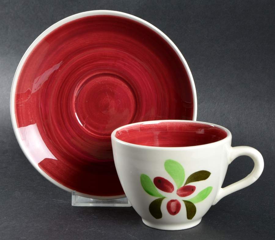Cranberry Flat Cup & Saucer Set by Stangl-1