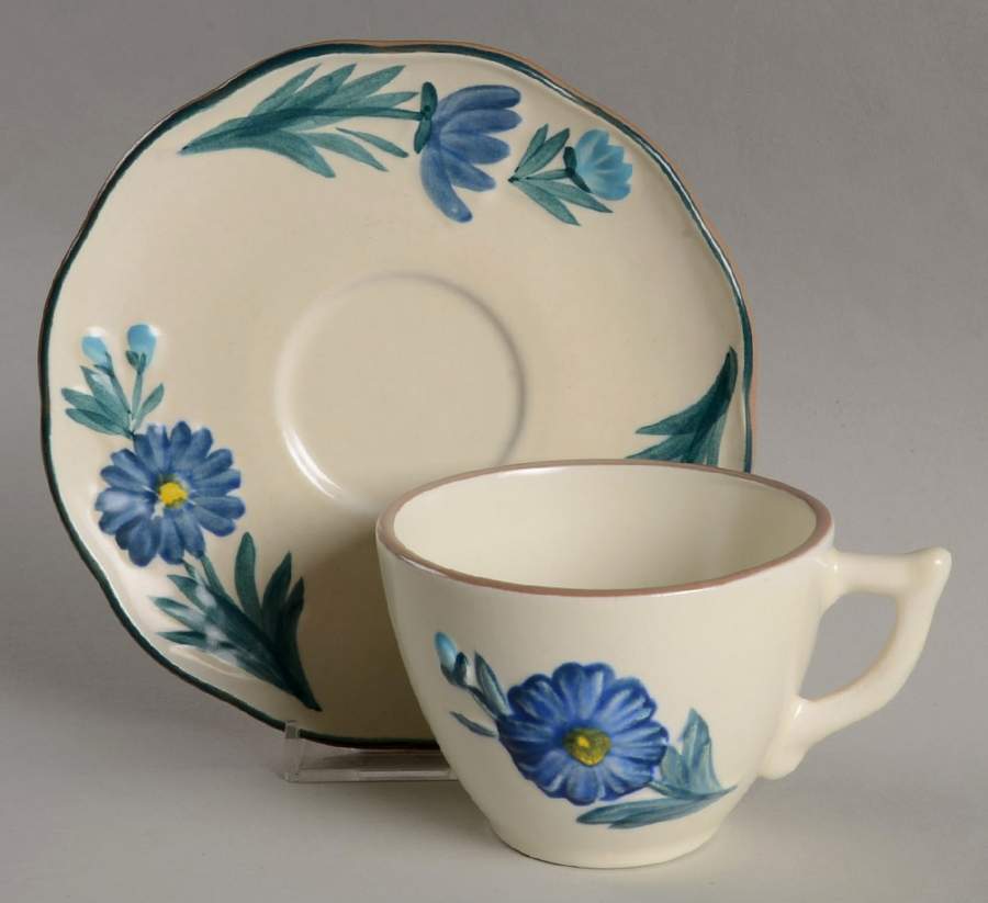 Dahlia (Brown Bottom) Flat Cup & Saucer Set by Stangl-1