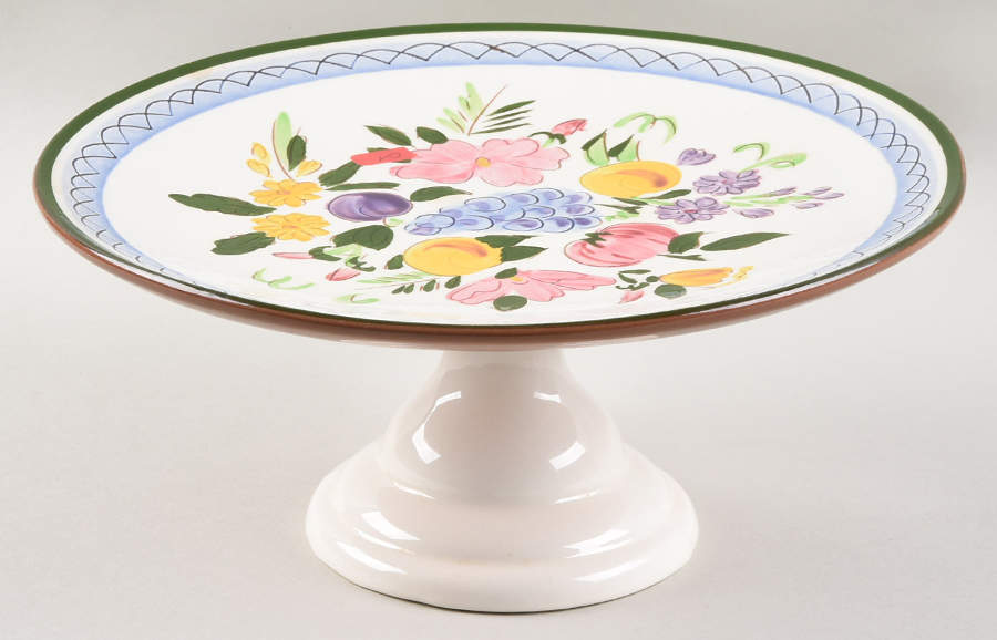 Fruit & Flowers 10" Diameter Pedestal Cake Stand by Stangl-1