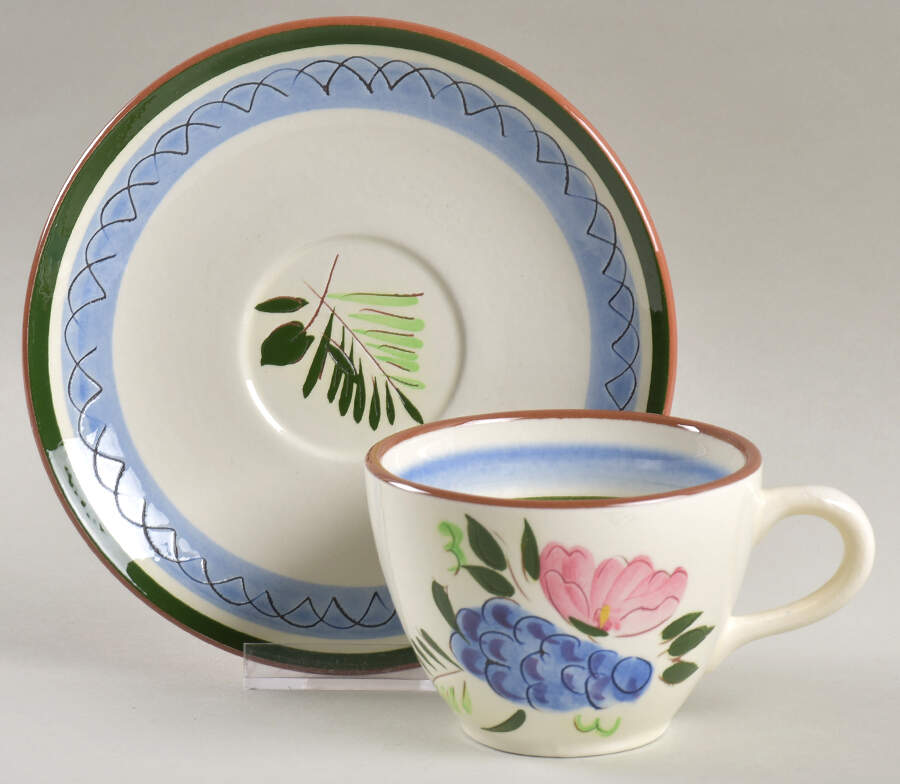 Fruit & Flowers Flat Cup & Saucer Set by Stangl-1
