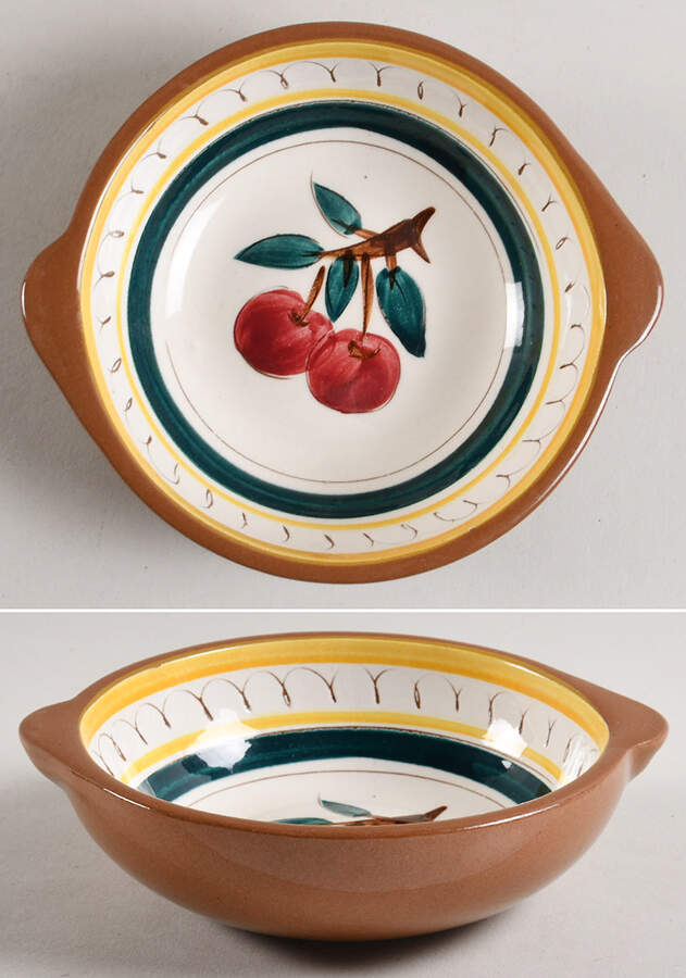 Fruit (Brown Trim) Lugged Soup Bowl by Stangl-1