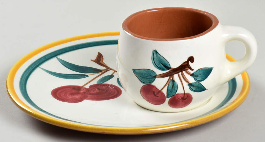 Fruit (Brown Trim) Snack Plate & Cup Set by Stangl-1