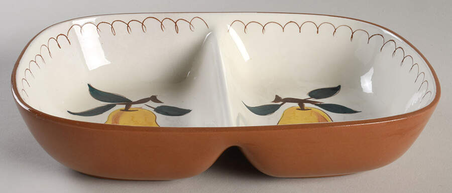 Fruit (Brown Trim) Rectangular Divided Vegetable Bowl by Stangl-1