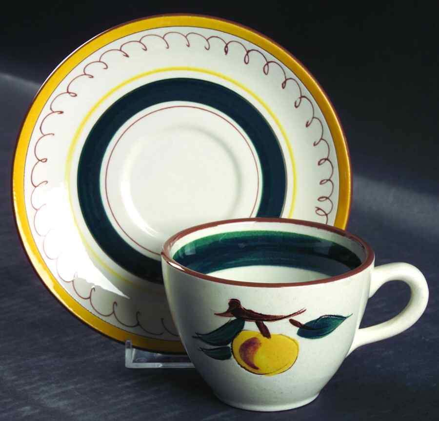 Fruit (Brown Trim) Flat Cup & Saucer Set by Stangl-1