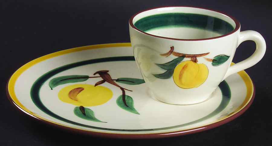 Fruit (Brown Trim) Snack Plate & Cup Set by Stangl-1