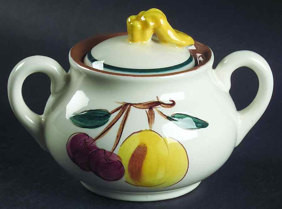 Fruit (Brown Trim) Sugar Bowl & Lid by Stangl-1