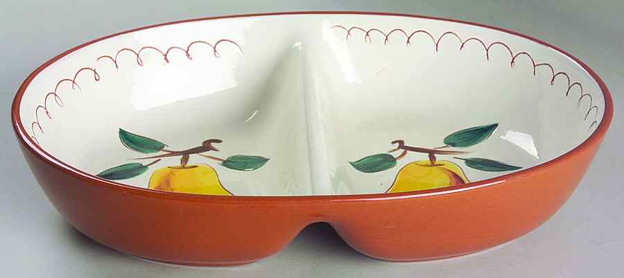 Fruit (Brown Trim) 10" Oval Divided Vegetable Bowl by Stangl-1