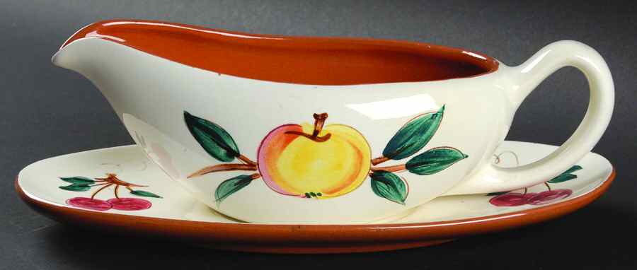 Fruit (Brown Trim) Gravy Boat & Underplate by Stangl-1