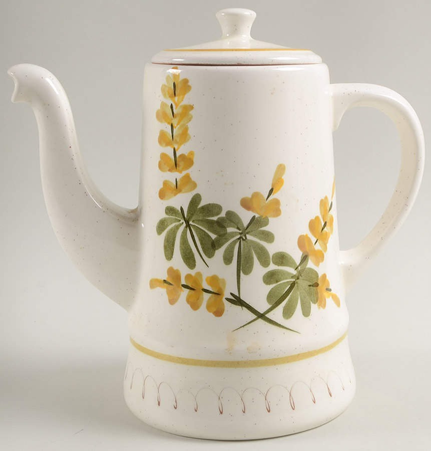 Golden Blossom (Brown Trim, Yellow Band) Coffee Pot & Lid by Stangl-1