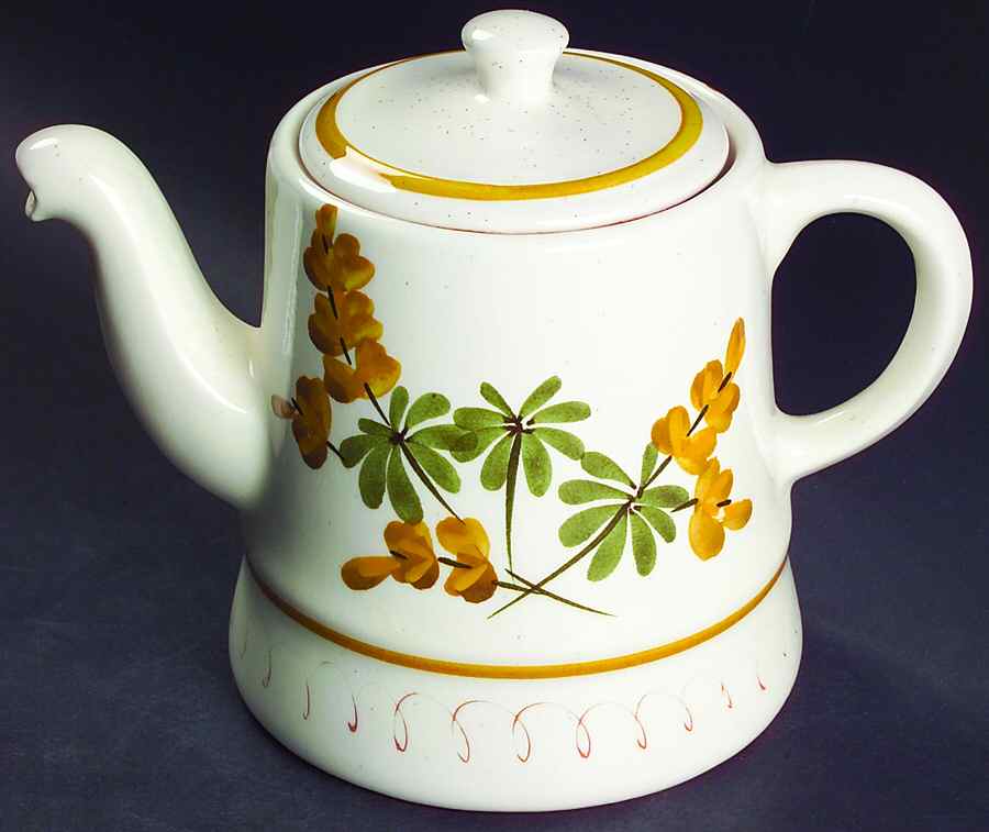 Golden Blossom (Brown Trim, Yellow Band) Teapot & Lid by Stangl-1
