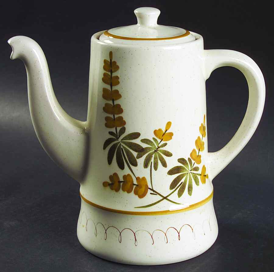 Golden Blossom (Brown Trim, Yellow Band) Coffee Pot & Lid by Stangl-1