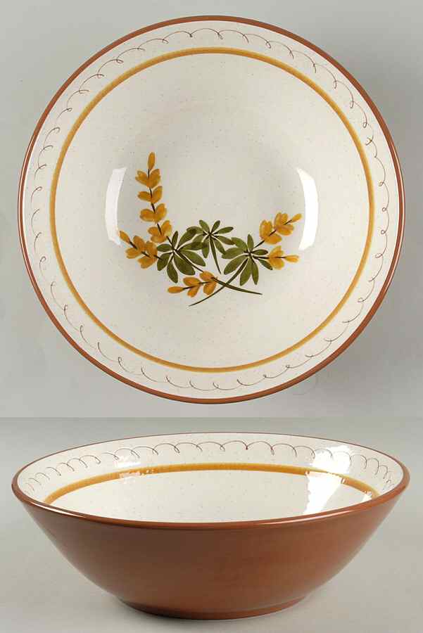 Golden Blossom (Brown Trim, Yellow Band) 9" Salad Serving Bowl by Stangl-1