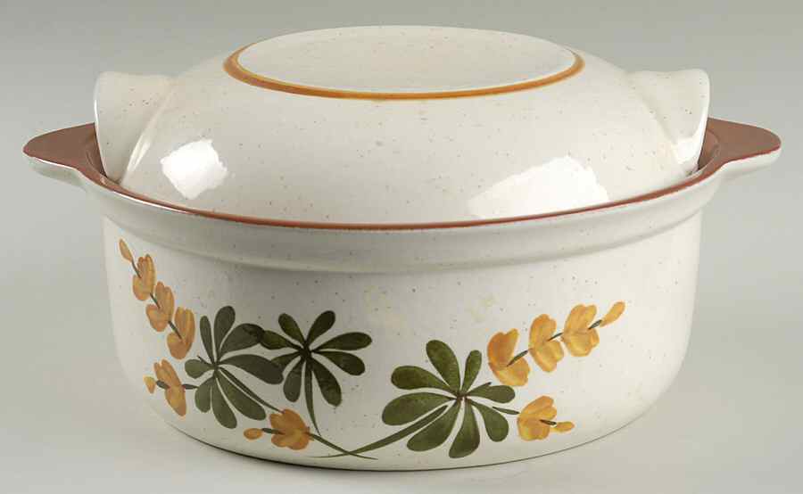 Golden Blossom (Brown Trim, Yellow Band) 1.5 Qt Round Covered Casserole by Stangl-1