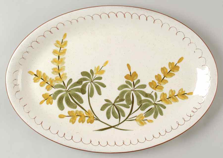 Golden Blossom (Brown Trim, Yellow Band) 15" Oval Serving Platter by Stangl-1