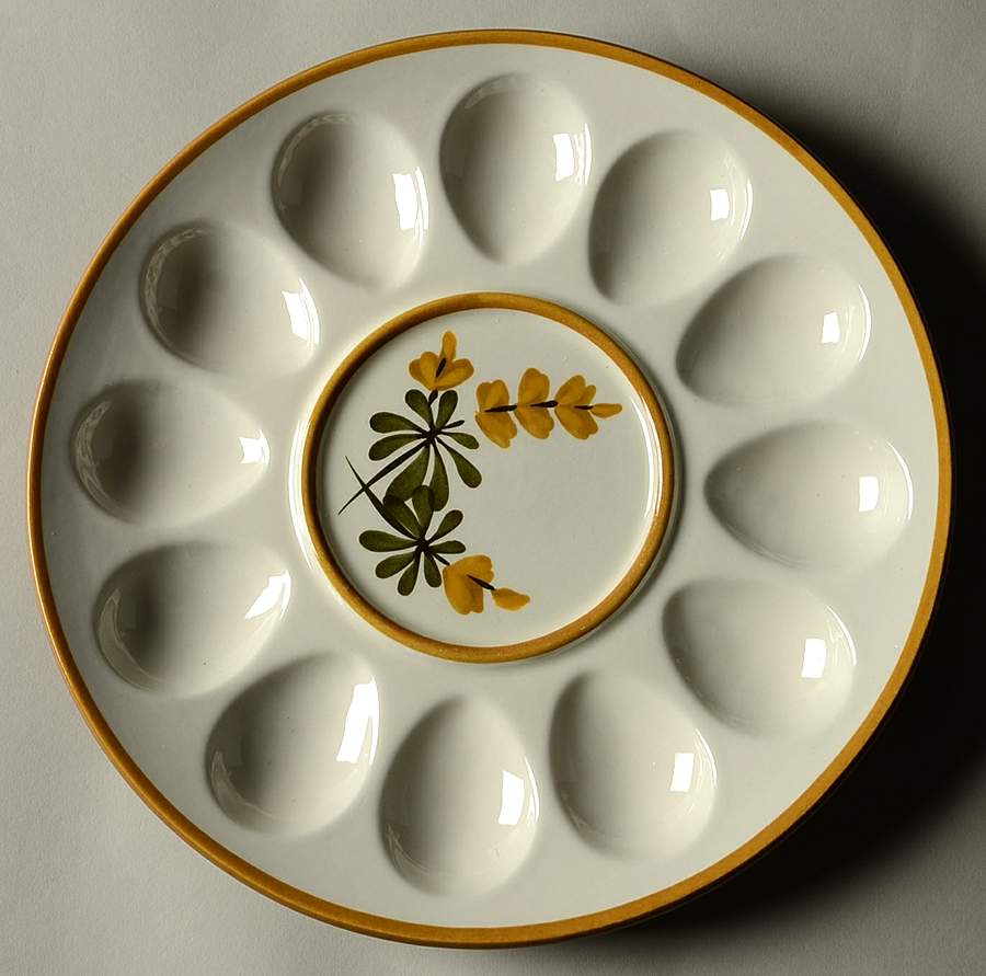 Golden Blossom (Brown Trim, Yellow Band) Deviled Egg Plate by Stangl-1