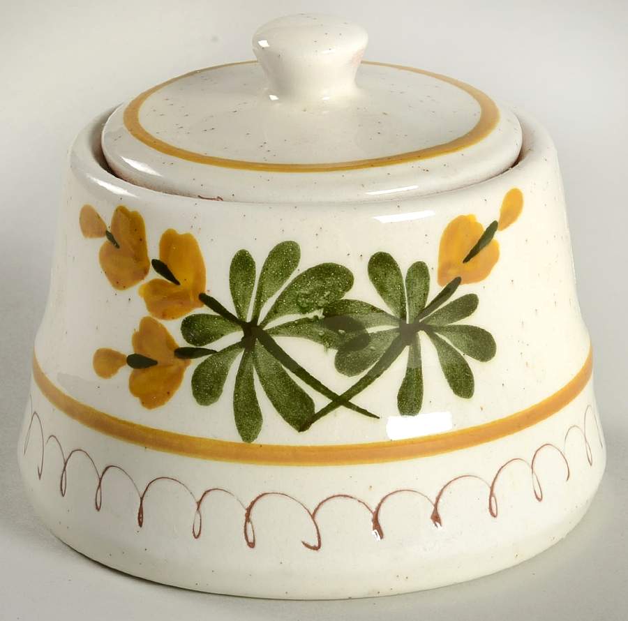 Golden Blossom (Brown Trim, Yellow Band) Sugar Bowl & Lid by Stangl-1
