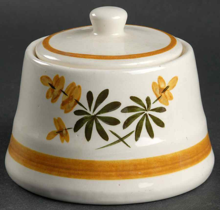 Golden Blossom (Yellow Band) Sugar Bowl & Lid by Stangl-1