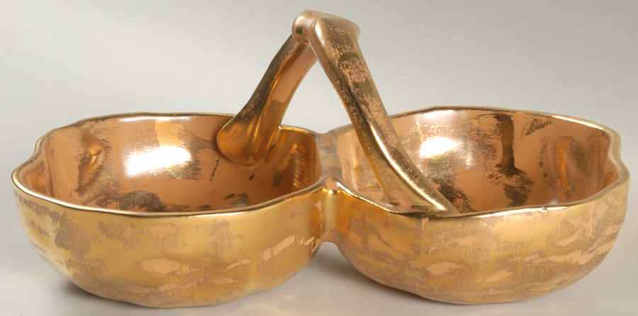 Granada Gold (Gold on Tan Body) Handled Double Apple Dish by Stangl-1