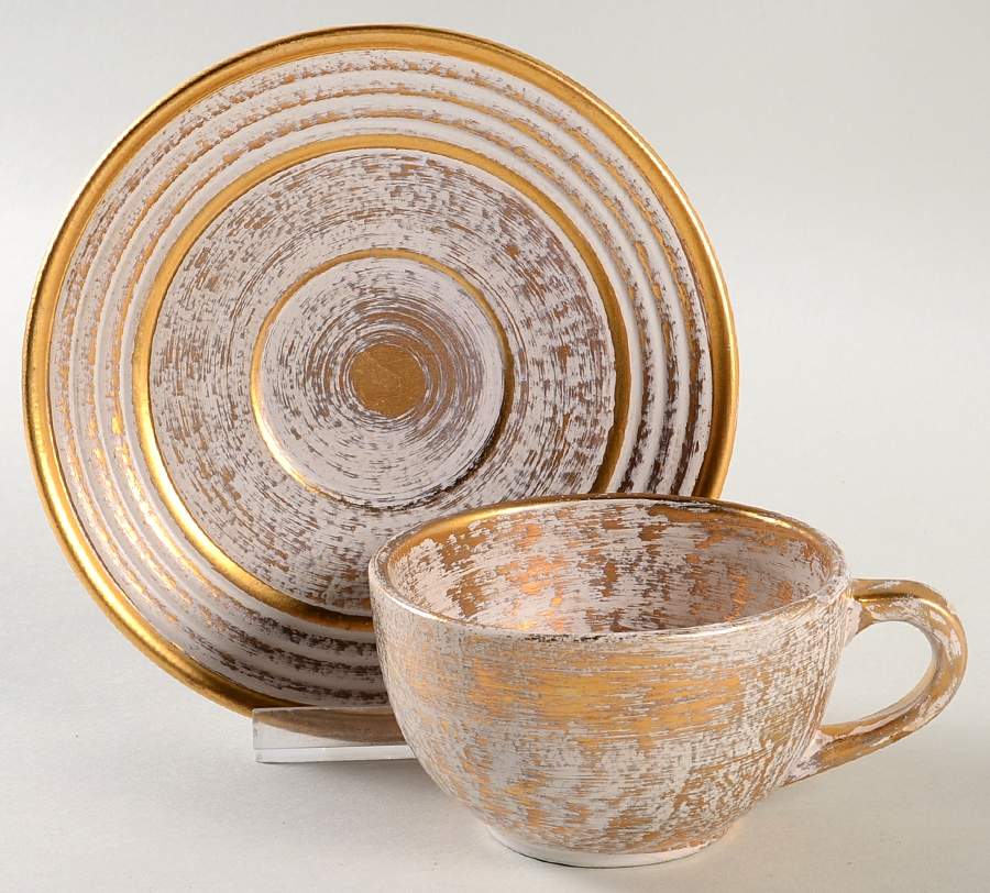 Granada Gold (Gold on Tan Body) Flat Cup & Saucer Set by Stangl-1