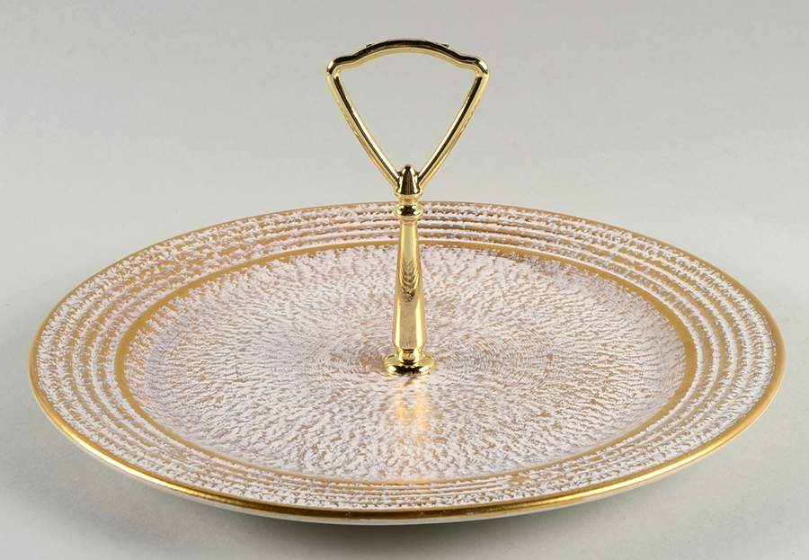 Granada Gold (Gold on Tan Body) Round Serving Plate with Handle (DP) by Stangl-1
