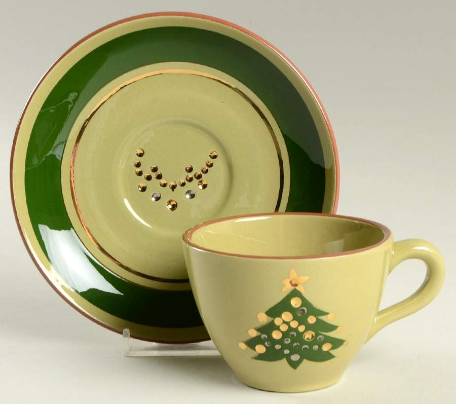 Jewelled Christmas Tree Flat Cup & Saucer Set by Stangl-1