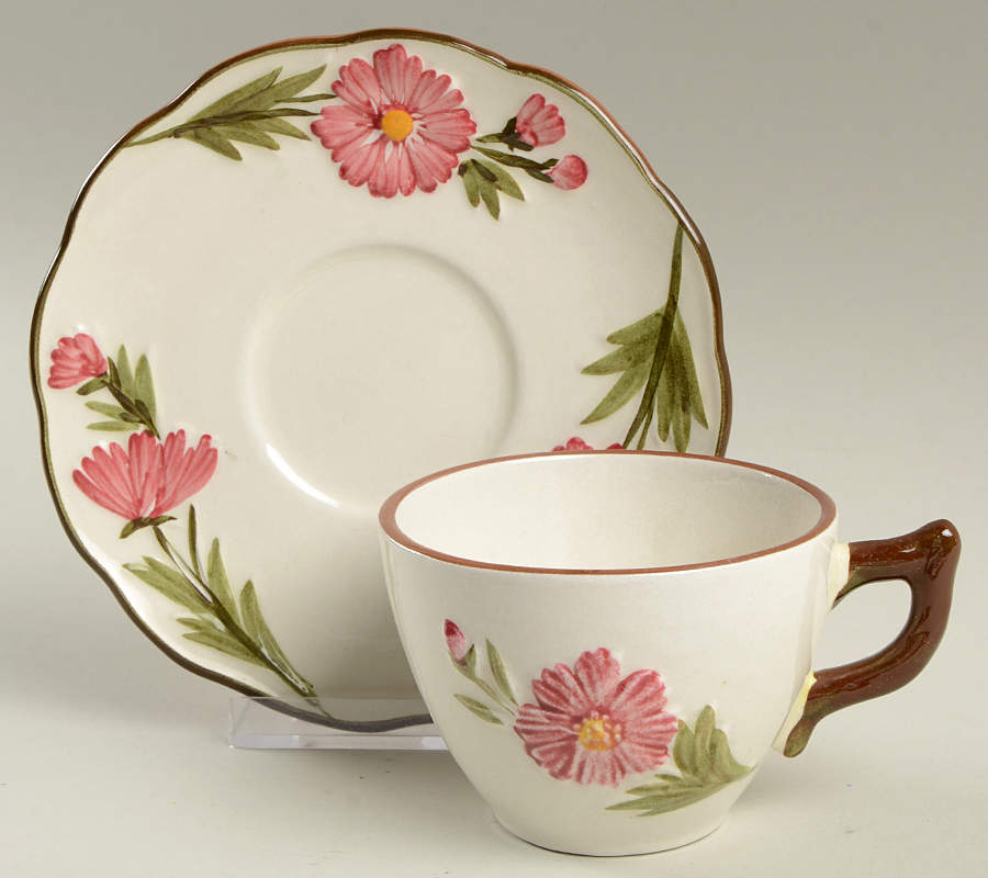 Pink Cosmos Flat Cup & Saucer Set by Stangl-1