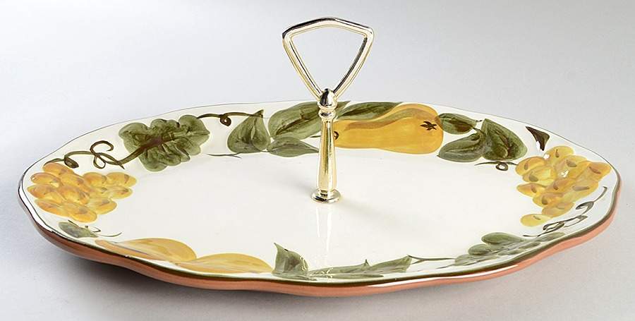 Sculptured Fruit Round Serving Plate with Handle (DP) by Stangl-1