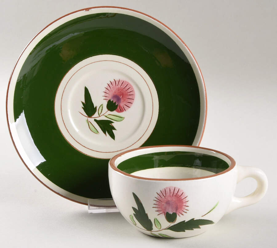 Thistle (Pink Thistle) Flat Cup & Saucer Set by Stangl-1
