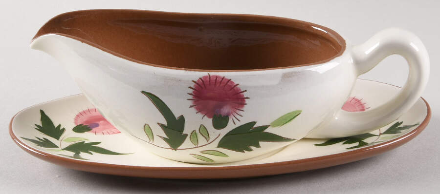 Thistle (Pink Thistle) Gravy Boat & Underplate by Stangl-1