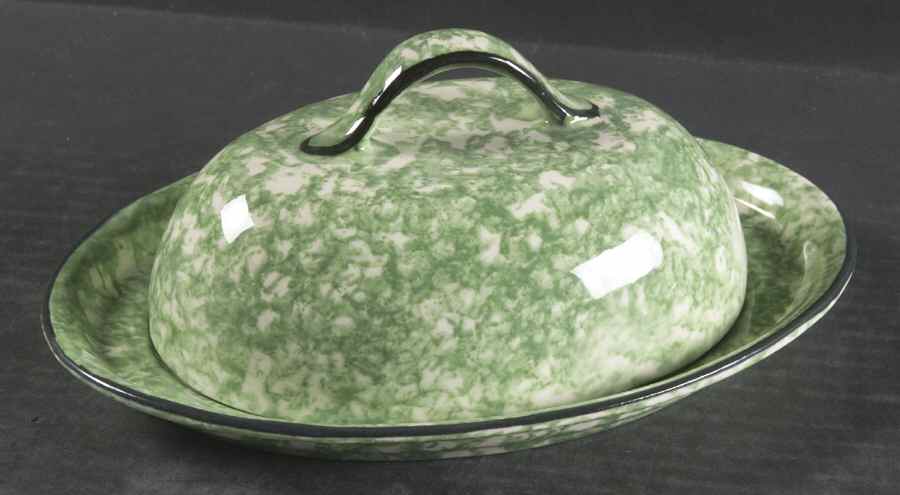 Town & Country Green Oval Covered Butter by Stangl-1