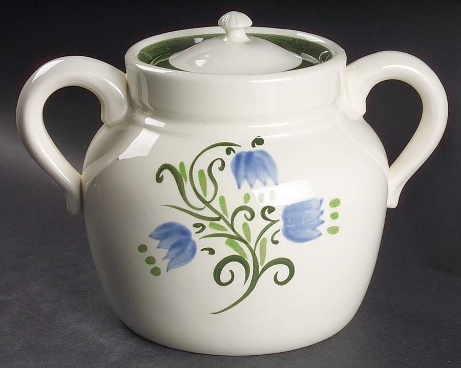 Tulip Blue Bean Pot & Lid by Stangl-1