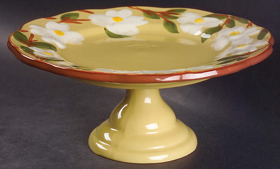 White Dogwood 10" Diameter Pedestal Cake Stand by Stangl-1