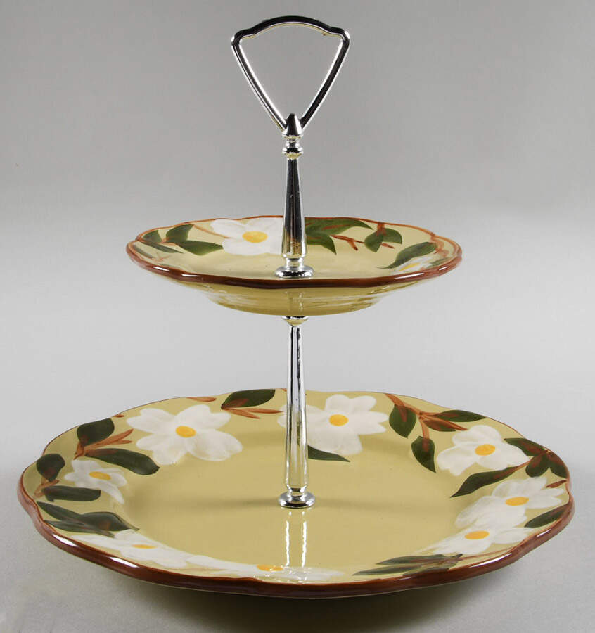 White Dogwood 2 Tiered Serving Tray (Dinner&Bread/Butter Plate) by Stangl-1