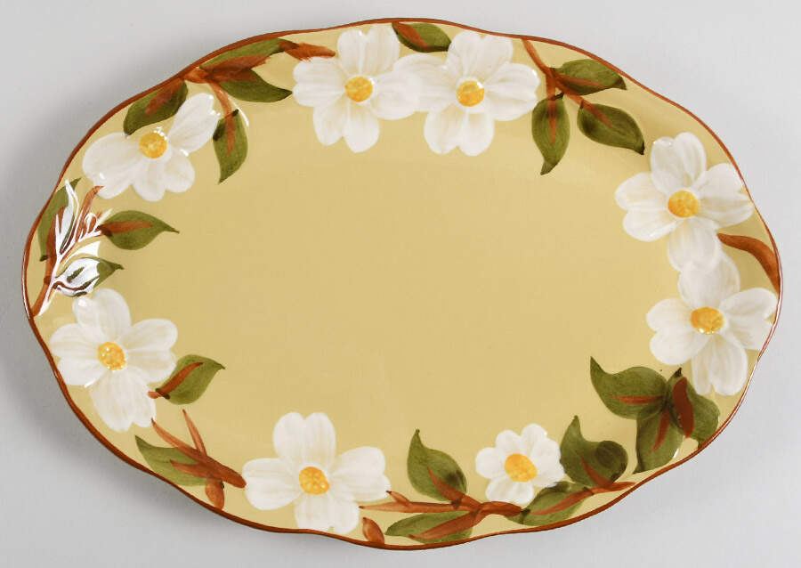 White Dogwood 14" Oval Serving Platter by Stangl-1