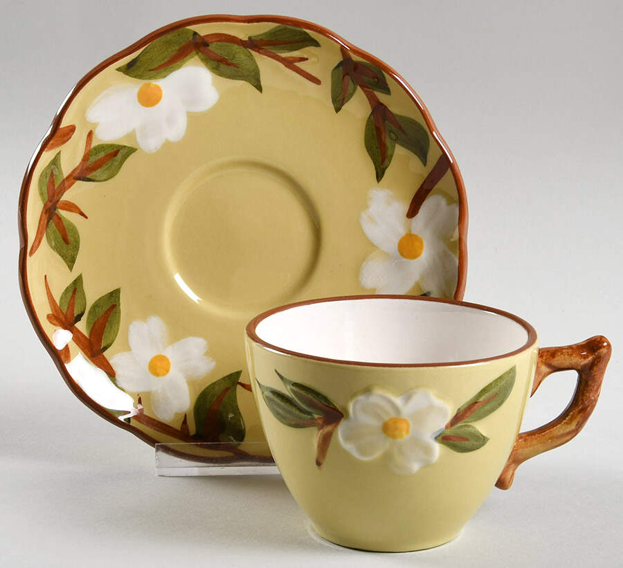 White Dogwood Flat Cup & Saucer Set by Stangl-1