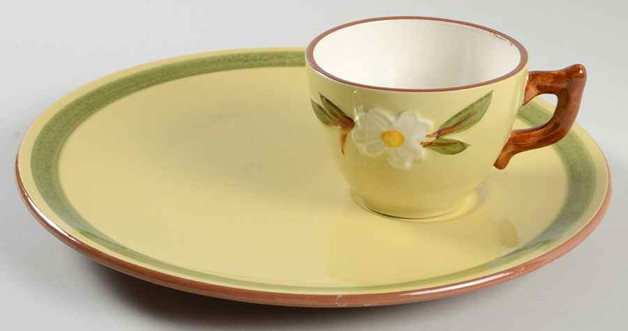 White Dogwood Snack Plate & Cup Set by Stangl-1