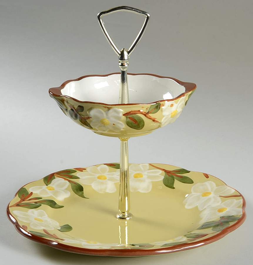 White Dogwood 2 Tiered Serving Tray (Dinner Plate & Soup Lugged) by Stangl-1