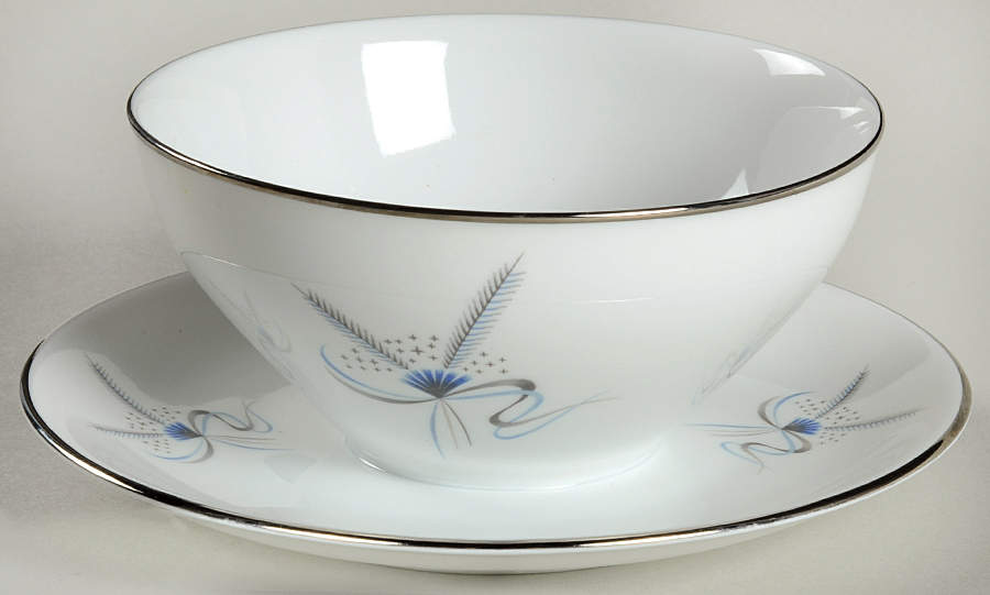 Harvest Stars Blue Round Gravy Boat/Attached Underplate by Stonegate-1