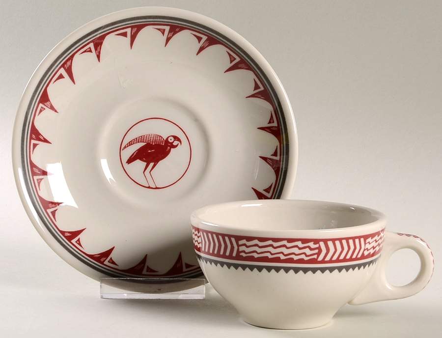 Ancient Mimbreno Indian-Burgundy (Replica) Flat Cup & Saucer Set by Pipestone-1