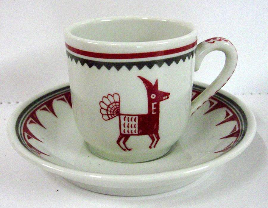 Ancient Mimbreno Indian-Burgundy (Replica) Flat Demitasse Cup & Saucer Set by Pipestone-1
