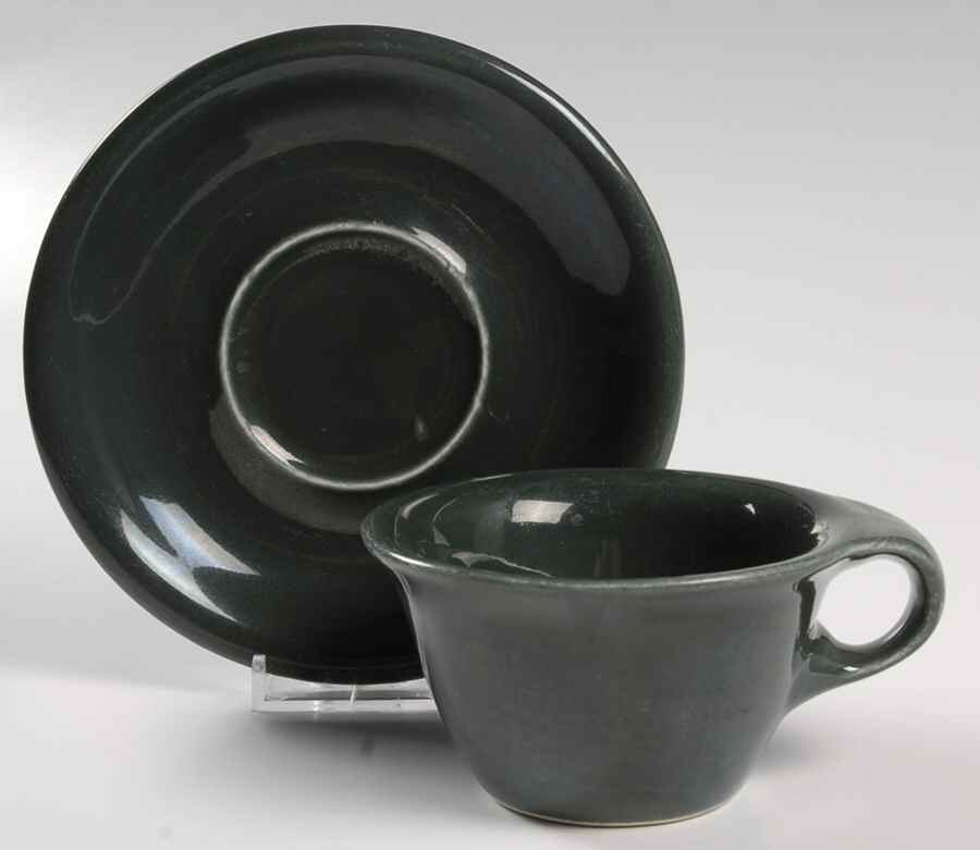 Ivy Green Flat Cup & Saucer Set by Sterling China (USA)-1