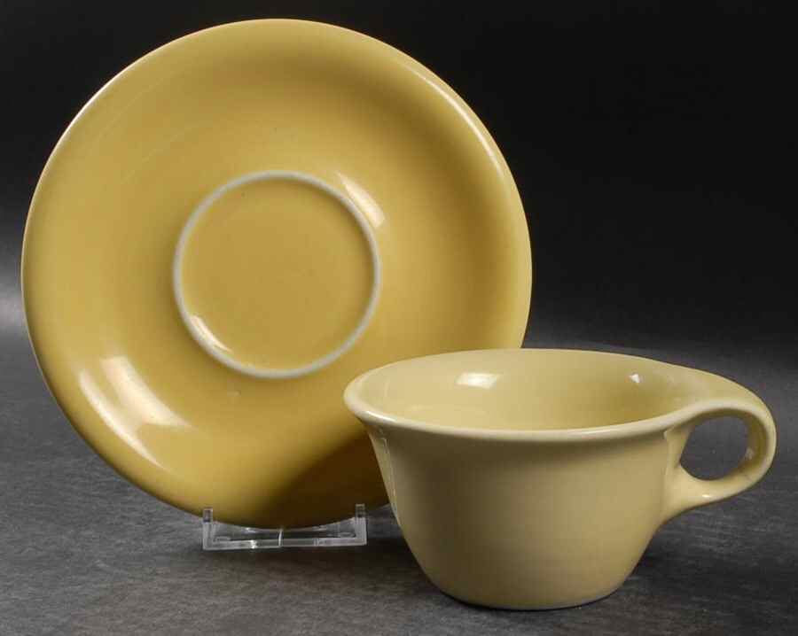 Straw Yellow Flat Cup & Saucer Set by Sterling China (USA)-1