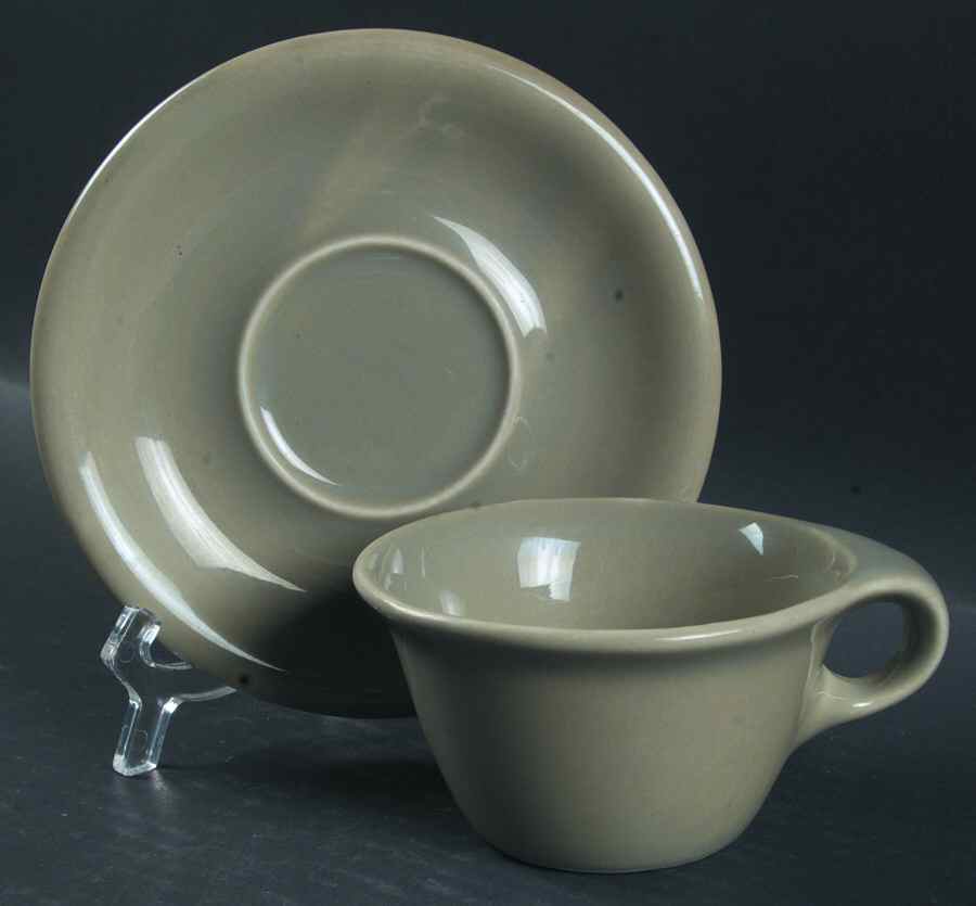 Suede Gray Flat Cup & Saucer Set by Sterling China (USA)-1