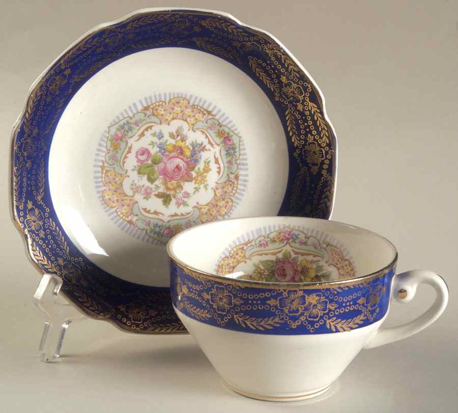 Madam du Barry Royal Blue (Center Band) Flat Cup & Saucer Set by Stetson-1