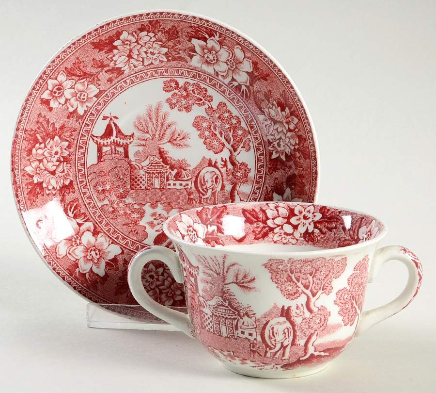STV1 Pink Flat Bouillon Cup & Saucer by John Steventon & Son-1