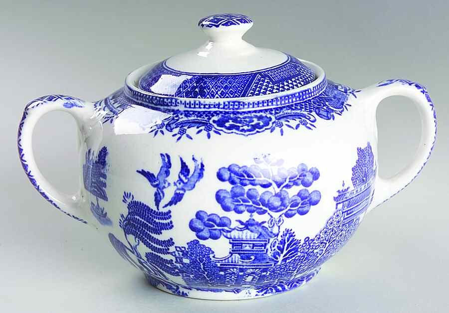 Willow Blue (Smooth) Sugar Bowl & Lid by John Steventon & Son-1